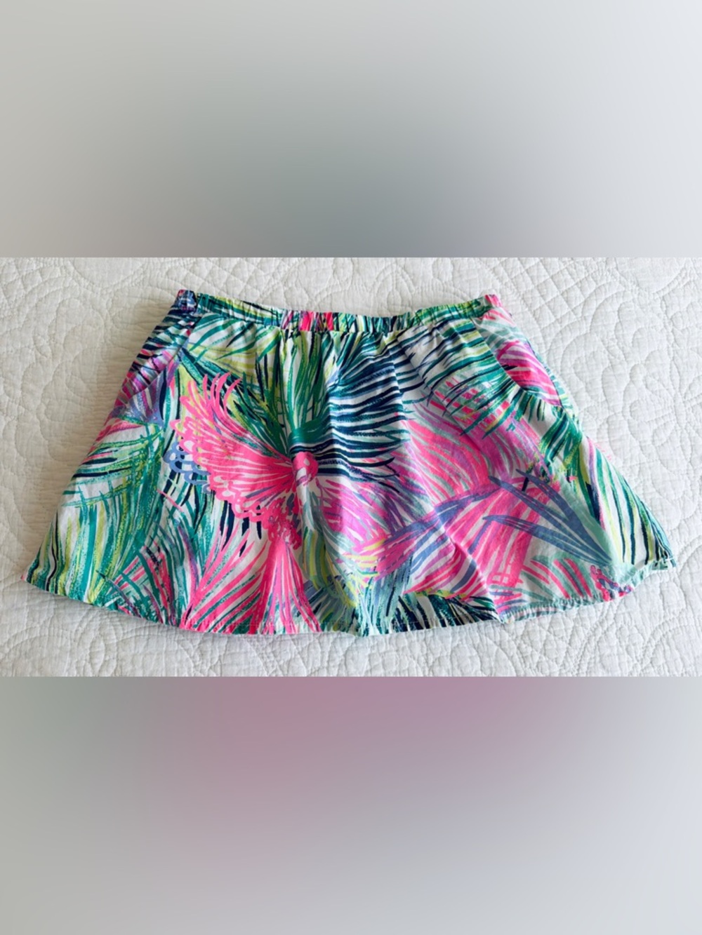 Lilly Pulitzer Girls Skirt Skort size XL (12-14) pockets Tropical Pink Green EUC